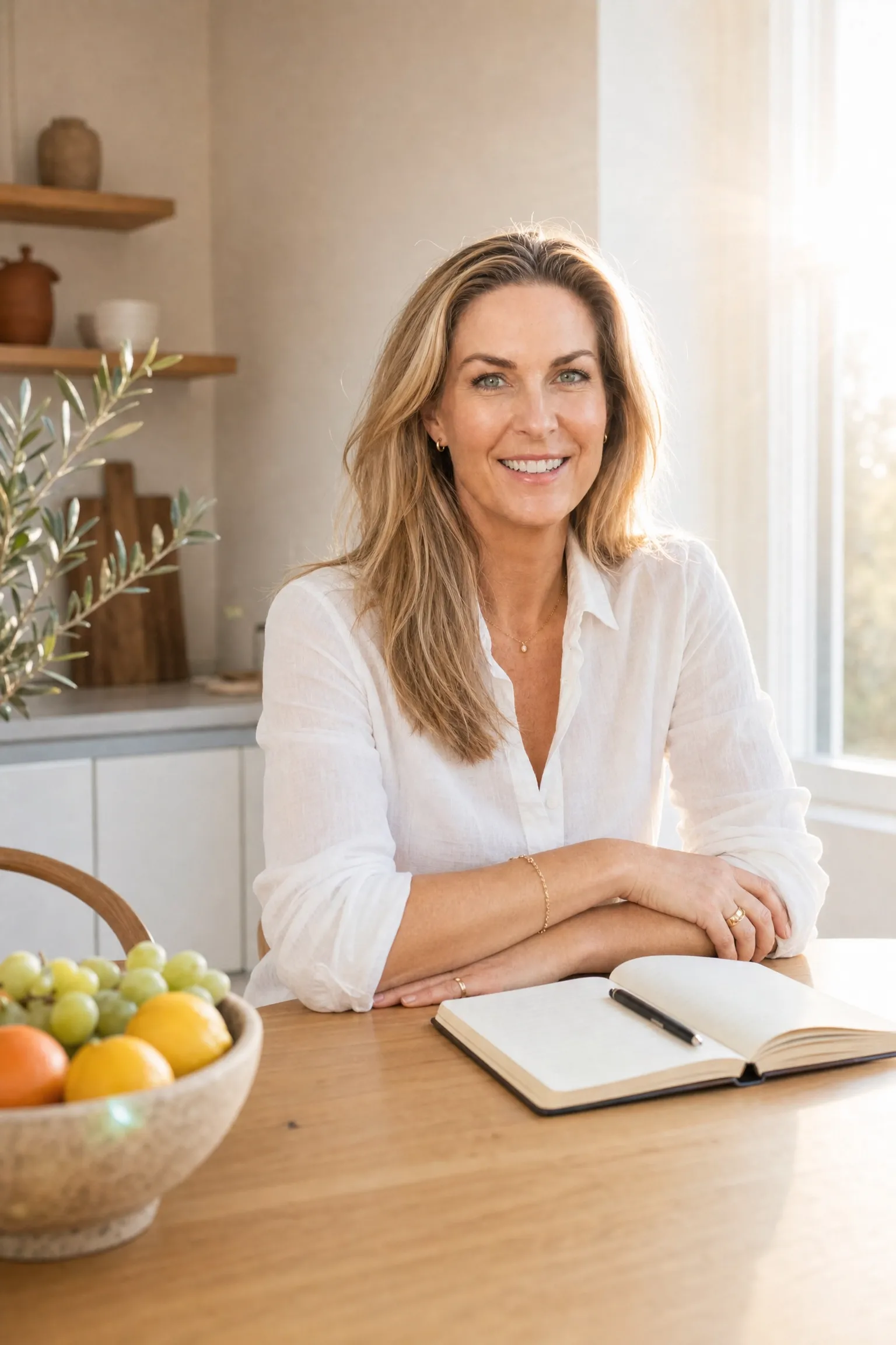Stine Smith at a table with a notebook